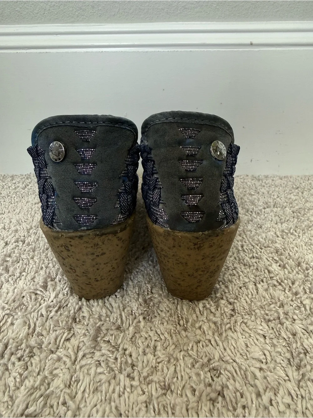 bernie mev. Blue Sparkle Woven Open-Toe Wedge Sandals